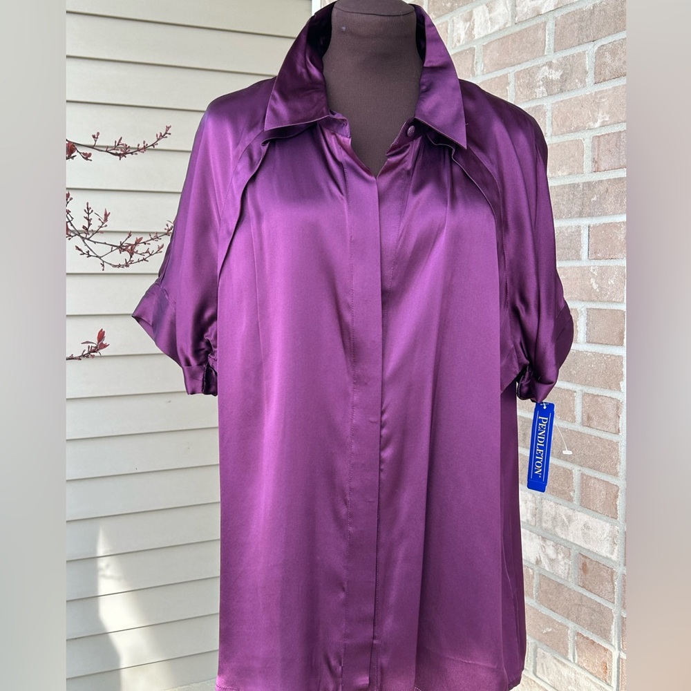 NWT Pendleton s18 💯silk charmeuse shirt-gorgeous rich dark purple-